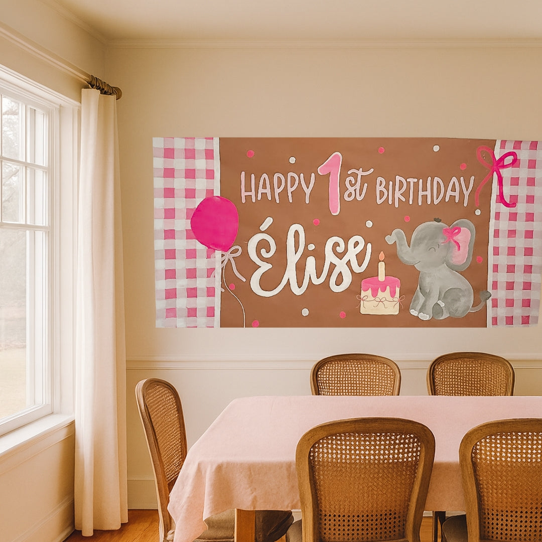 Pink Gingham Baby Elephant